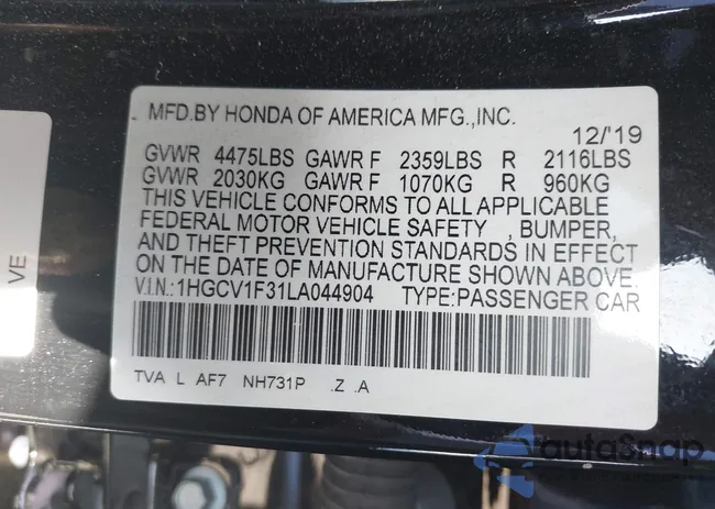 1HGCV1F31LA044904: 43096107