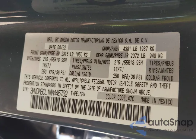 3MVDMBCL1NM445762: 43097252