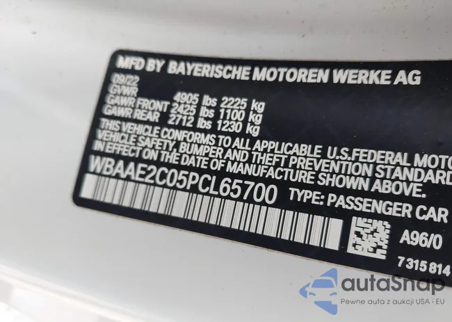 WBAAE2C05PCL65700: 43097257