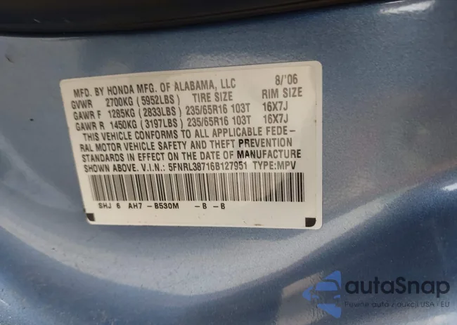 5FNRL38716B127951: 43097386