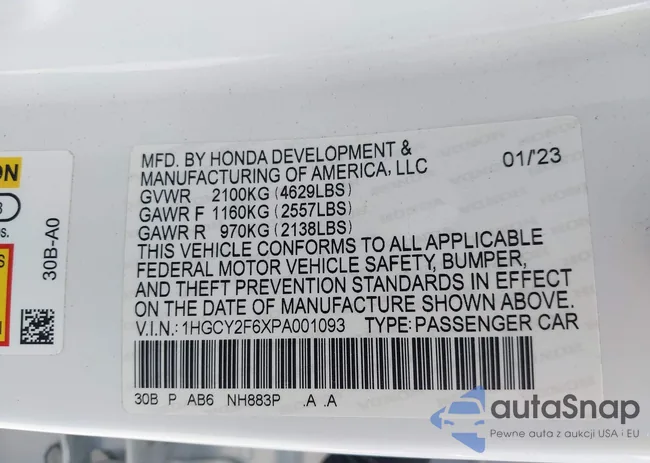 1HGCY2F6XPA001093: 43097103