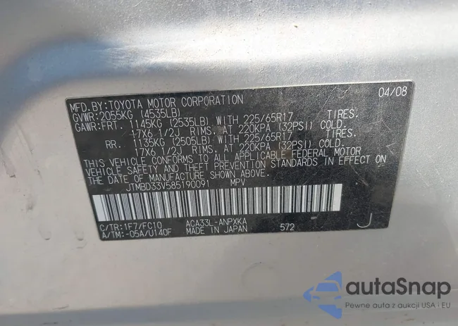 JTMBD33V585190091: 43098339