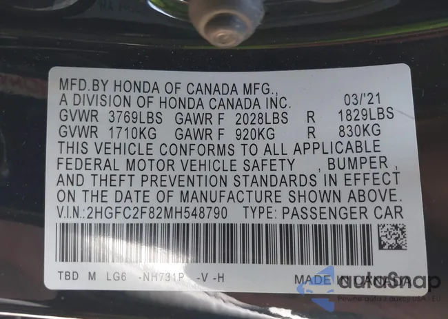 2HGFC2F82MH548790: 43098517