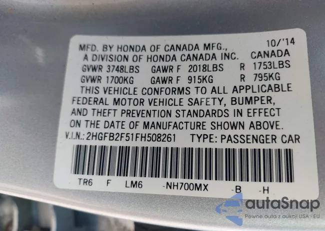 2HGFB2F51FH508261: 43098528