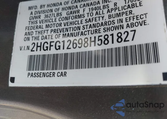 2HGFG12698H581827: 43098697