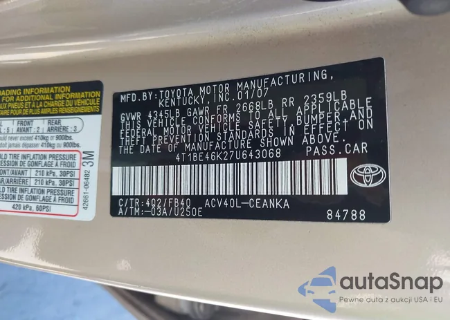 4T1BE46K27U643068: 43097793