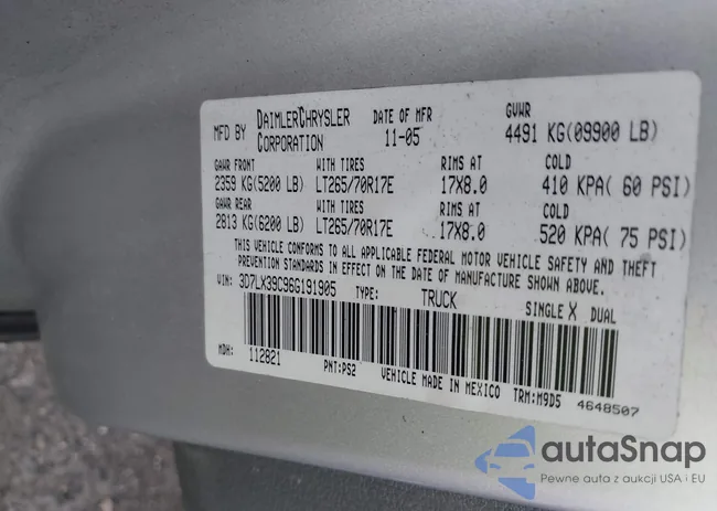 3D7LX39C96G191905: 43097923