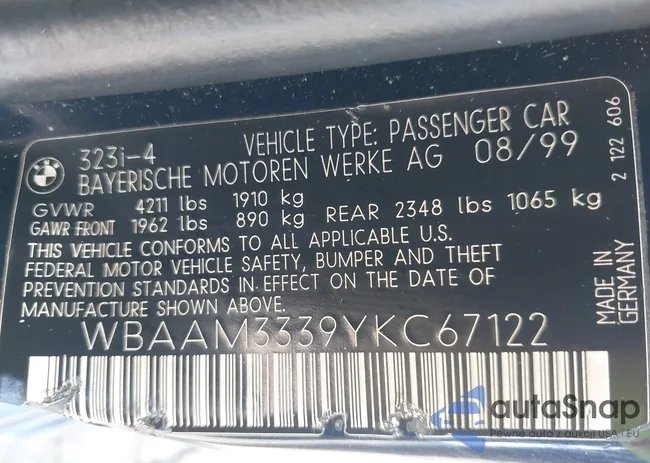 WBAAM3339YKC67122: 43097953