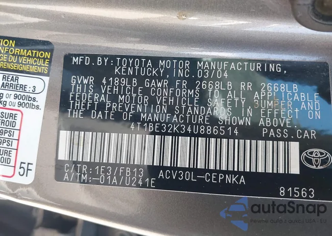 4T1BE32K34U886514: 43097989