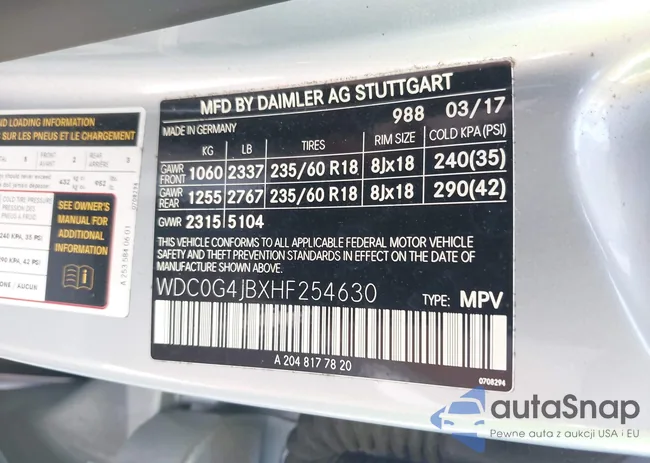 WDC0G4JBXHF254630: 43099148