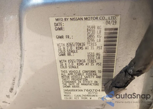 1N6AD0ER5KN760704: 43099192