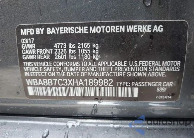 WBA8B7C3XHA189982: 43099310