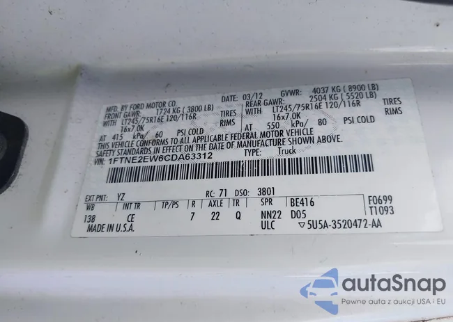 1FTNE2EW6CDA63312: 43099382