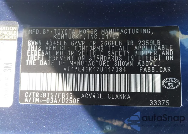 4T1BE46K17U117384: 43098772