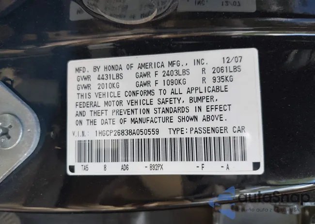 1HGCP26838A050559: 43099017