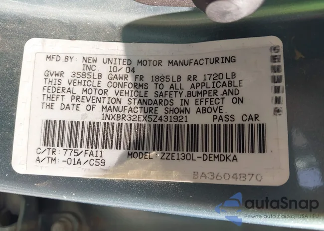 1NXBR32EX5Z431921: 43100343