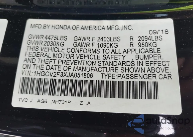 1HGCV2F3XJA051806: 43100370