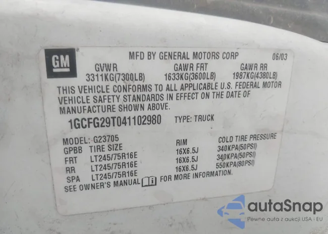 1GCFG29T041102980: 43100411