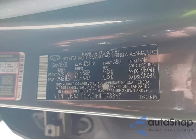 5NMJFCAE1NH078843: 43100521