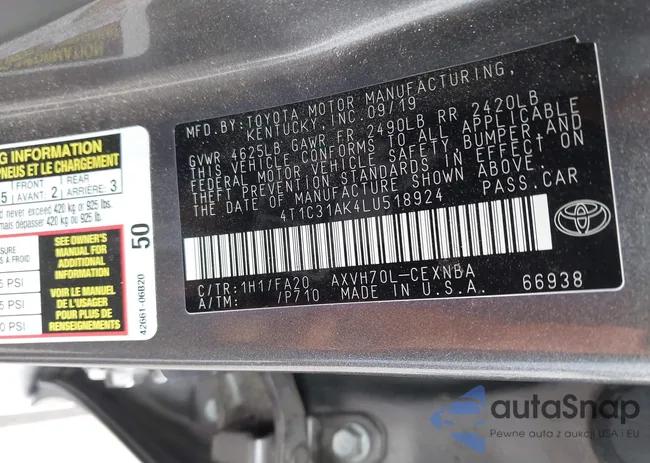 4T1C31AK4LU518924: 43100533