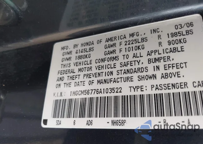 1HGCM56776A103522: 43100538