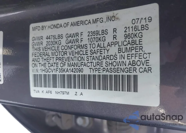 1HGCV1F35KA142090: 43100548