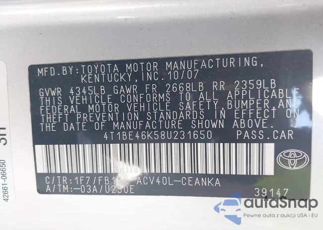 4T1BE46K58U231650: 43100633