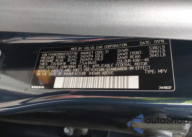 YV4902RB5F2577110: 43100645