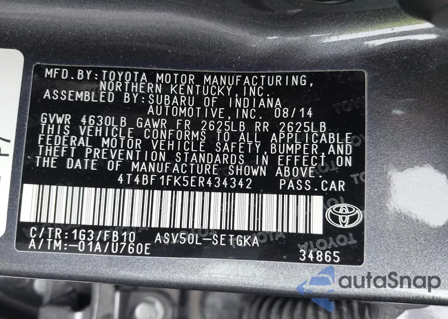 4T4BF1FK5ER434342: 43100722