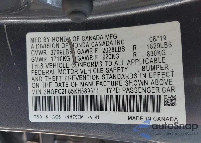 2HGFC2F85KH589511: 43099751