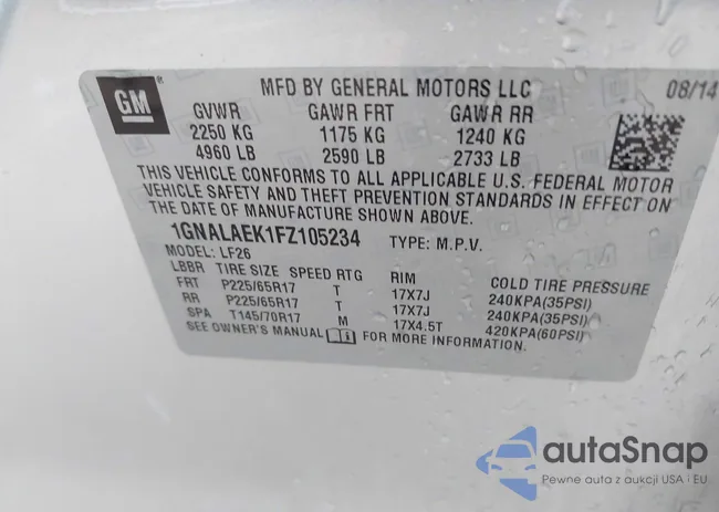 1GNALAEK1FZ105234: 43099849