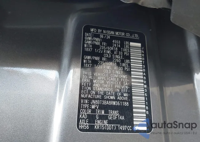 JN8BT3BA8RW361188: 43100010