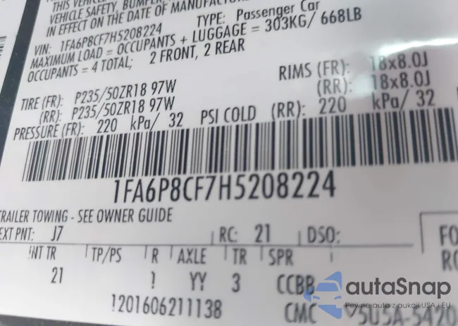 1FA6P8CF7H5208224: 43100029