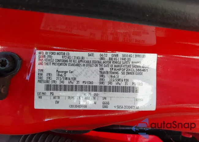 1FAHP3F2XCL386461: 43101175