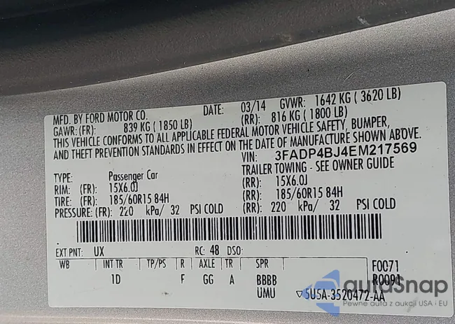 3FADP4BJ4EM217569: 43101237