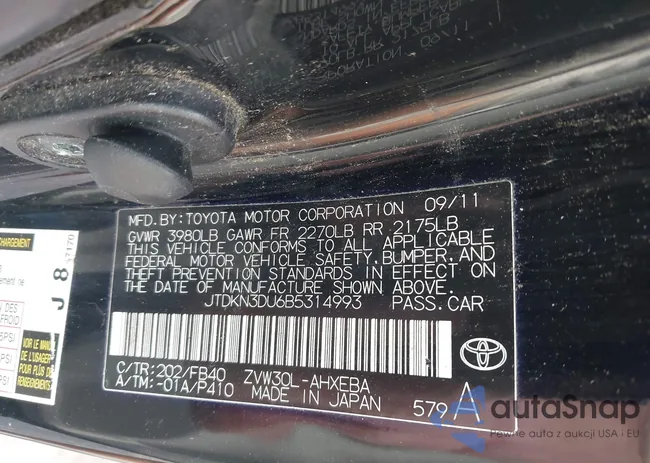 JTDKN3DU6B5314993: 43101278