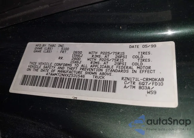 4TAWM72NXXZ531546: 43101287