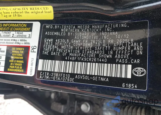 4T4BF1FK9CR261440: 43101358