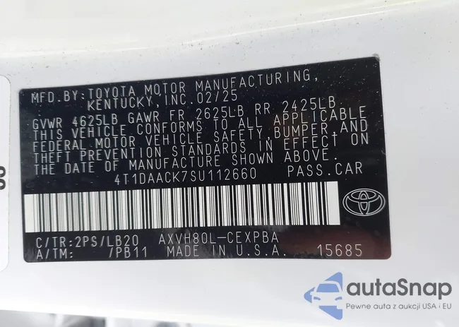 4T1DAACK7SU112660: 43101432