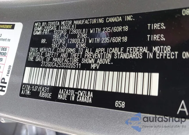 2T2GDCAZ5SC020511: 43101122