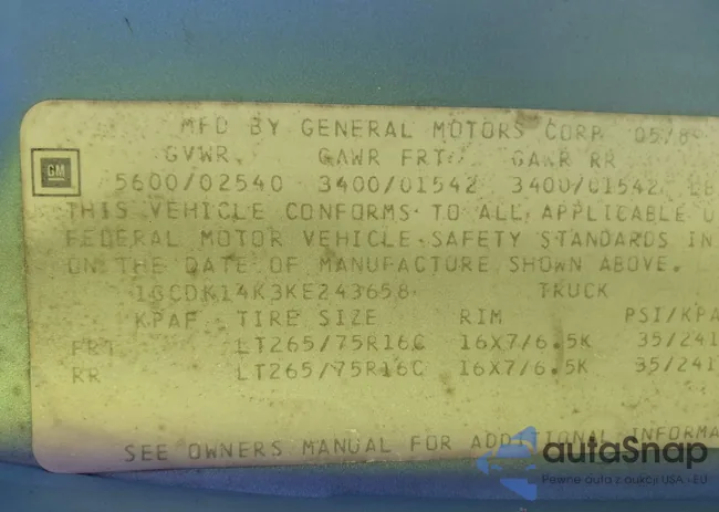 1GCDK14K3KE243658: 43102134