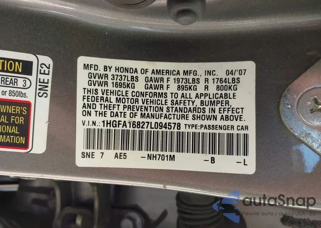 1HGFA16827L094578: 43102157