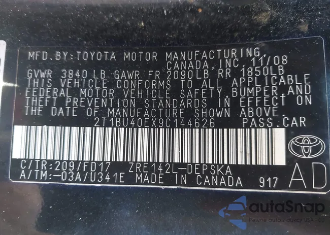 2T1BU40EX9C144626: 43102425