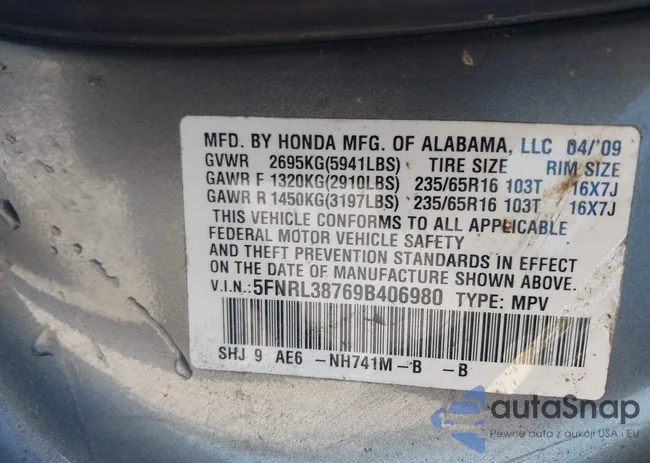 5FNRL38769B406980: 43101849