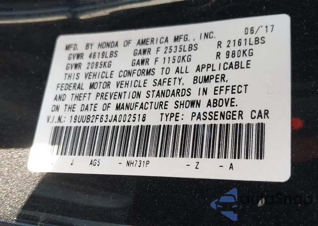 19UUB2F63JA002518: 43101924