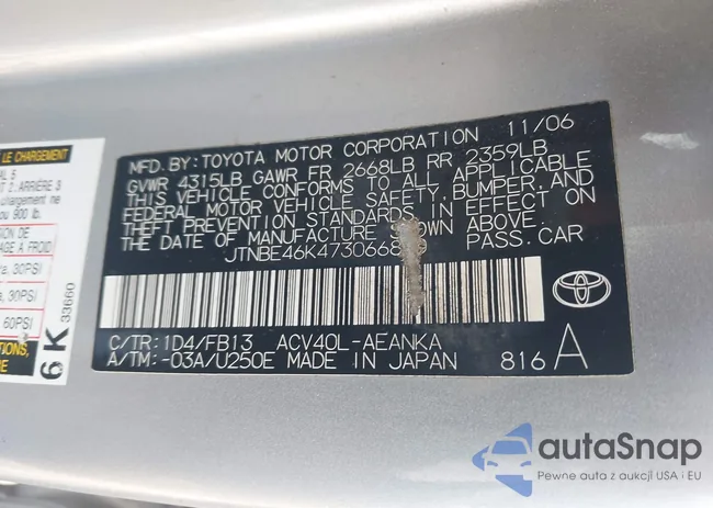 JTNBE46K473066890: 43101977