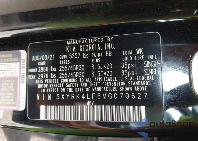 5XYRK4LF6MG070627: 43103109