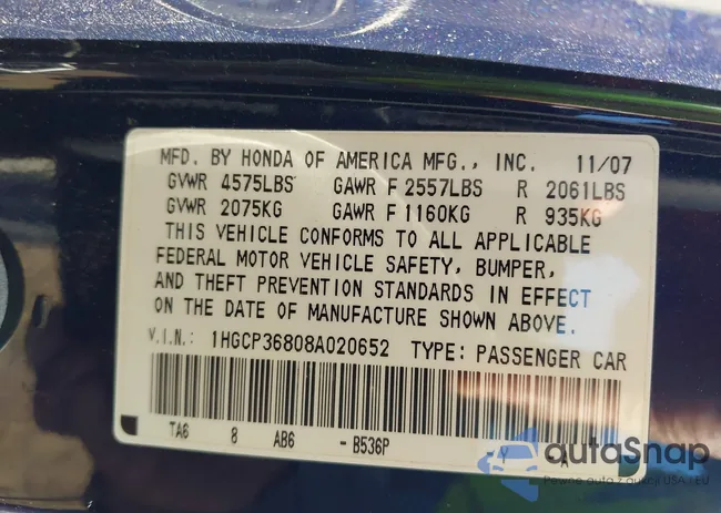 1HGCP36808A020652: 43103313