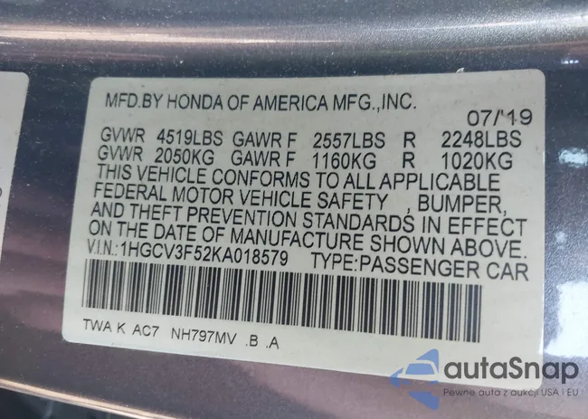 1HGCV3F52KA018579: 43103388