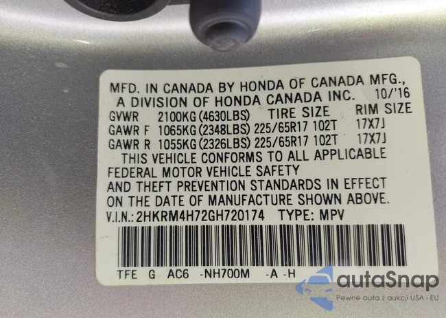 2HKRM4H72GH720174: 43103564